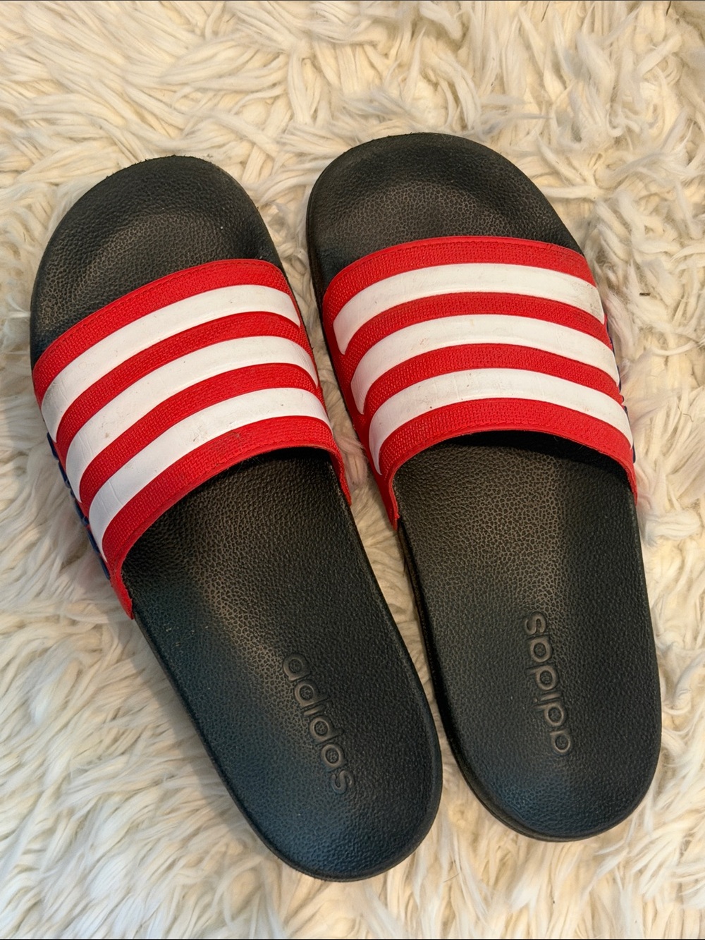 adidas ~ Kids Black Slide Sandals with Red & White Striped Top!!!